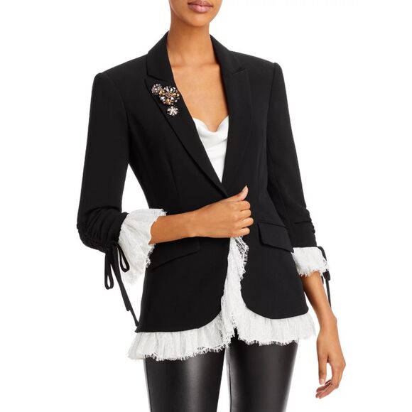 cinq a sept Jackets & Blazers - Cinq à Sept Women's Black Roxie Crepe Lace Jeweled Blazer Size 2 a